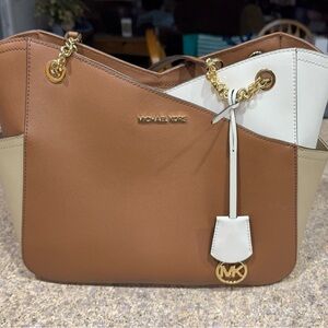 MICHAEL KORS Jet Set Large Color-Block Saffiano Leather Tote Bag